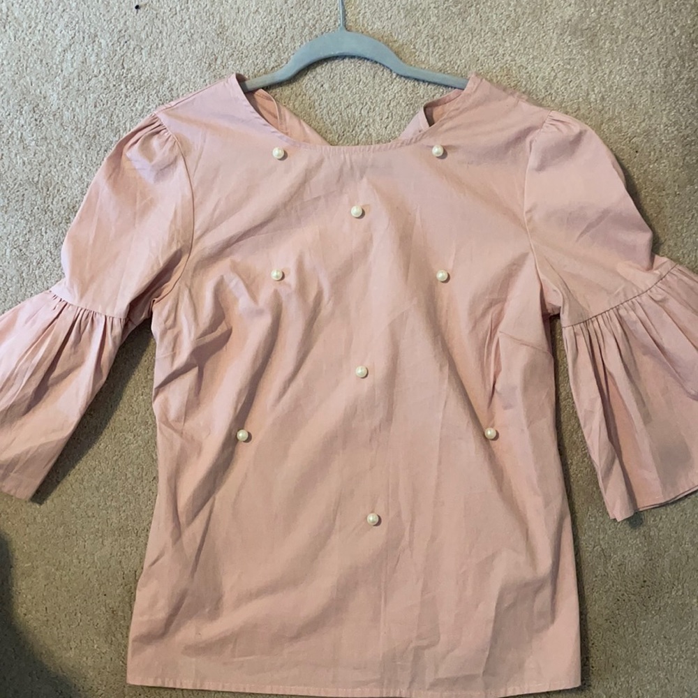Trendy pink top with pearl embroidery
